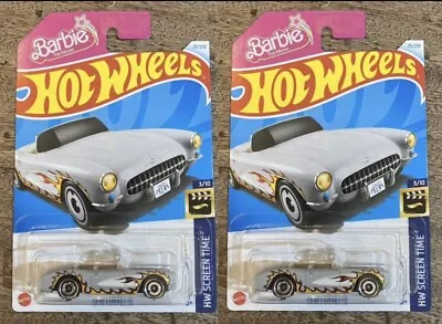 Buy New 2 X Hot Wheels ‘Barbie The Movie’ 1956 Corvette Diecast Metal Cars • 12£