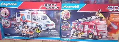 Buy Playmobil 2 Set USA Ambulance 71232 /  Fire Engine 71233 Brand New Boxed Bargain • 46.95£