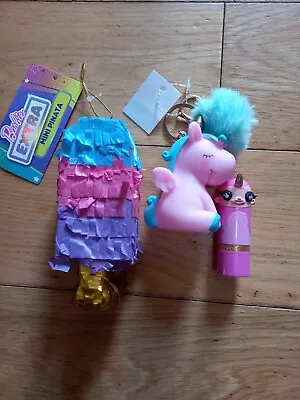 Buy Girls Bundle Toys Barbie Extra Pinata, Unicorn Key Ring, Lipgloss New • 7.99£