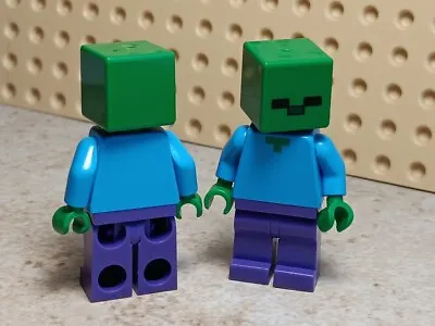 Buy LEGO Zombie Minecraft Block Square Head Green Blue Shirt Purple Legs Minifigure • 8.51£