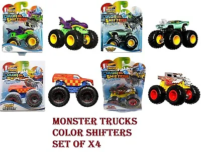 Buy Monster Trucks Hot Wheels 1:64 Scale Off-road Colour Shifters Car Set Of X4 • 24.99£