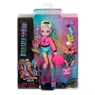 Buy Mattel Monster High Lagoon Blue Doll With Colorful Striped Hair & Pet Piranha • 51.76£