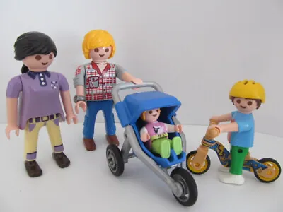 Buy Playmobil Dollshouse Family Figures: Mum, Dad, Boy & Bike, Baby In Pushchair NEW • 13.99£