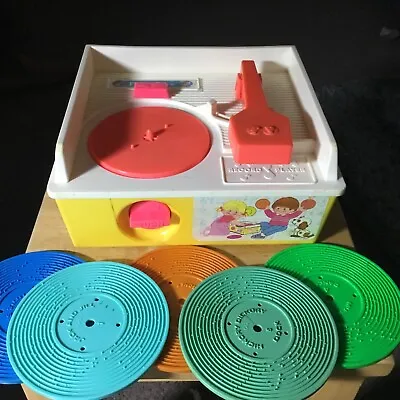 Buy Vintage Fisher Price Record Player 5 Records Yellow Version Rare • 40£