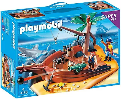 Buy New! Playmobil 4136 Super Set - Pirate Island Shipwreck With Treasure And Shark • 45£