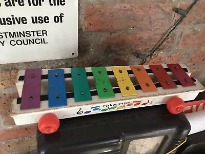 Buy Vintage Fisher Price Pull Along Metal And Wooden Xylophone Made In USA Vintage • 15£