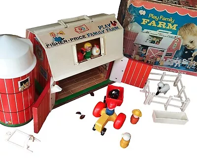 Buy Vintage Fisher Price Play Family Farm Barn With Silo With Box Figures Animal • 49.95£