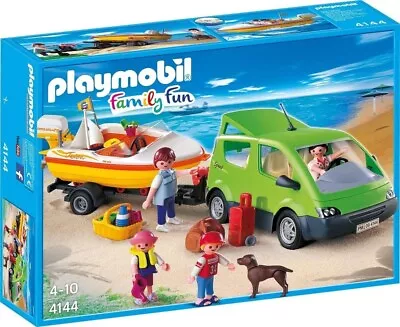 Buy Playmobil Family Van With Boat And Trailer Kids Traveling Playset 4144 Playset • 19.99£