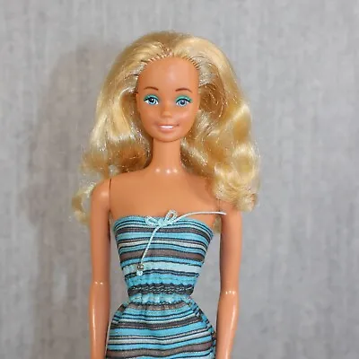Buy BARBIE MATTEL Doll Vintage Fashion 1980s Blonde Beach Tanned Blue Dress • 29.80£