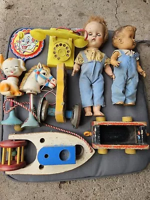 Buy Lot Vintage Antique Children's Wooden Toys, Dolls,rubber,plastic, Metal • 18.31£