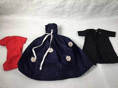 Buy Vtg. Barbie Style Lot 3 Pc Blue Taffeta Party Dress Red Cotton Dress Black Coat • 21.72£