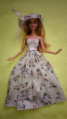 Buy Barbie Dolls Dress + Hat Princess Ball Gown Summer Flowers Country House Style #D • 6.06£