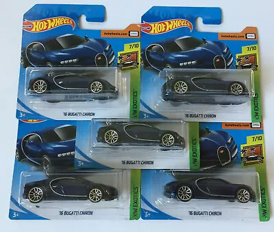 Buy 5x Hot Wheels - '16 Bugatti Chiron - Blue 2019 HW Exotics 7/10 Lot New • 84£