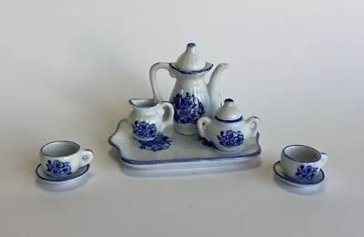 Buy Miniature Porcelain Tea Set Blue And White Floral Andrea By Sadek Doll House • 14.21£