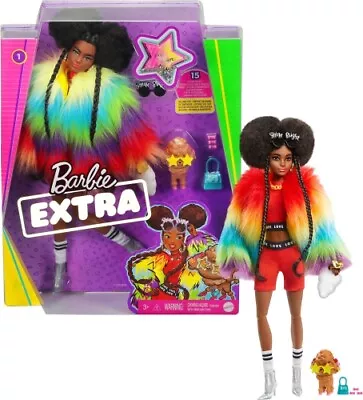 Buy Mattel - Barbie Extra Doll In Rainbow Coat With Pet Poodle / From Assort - Matt • 30.25£