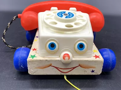 Buy Vintage Fisher Price Wooden Pull A Long Telephone Chatter & Moving Eyes • 9£