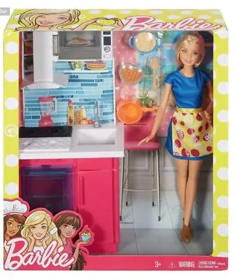 Buy Barbie Kitchen And Doll Furniture Playset NEW DVX54 (DXV51) (Box Damaged) • 29.99£