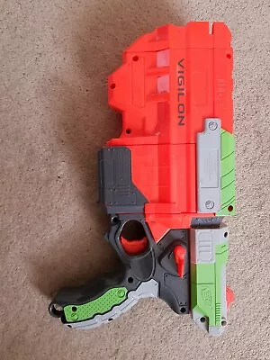 Buy Nerf Gun - Orange Grey & Green Vortex VIGILON Blaster / Side Arm Shoots Discs • 10£