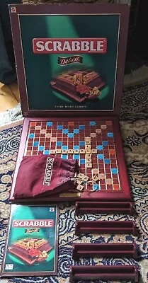 Buy Scrabble Deluxe Board Game. Complete. Wooden Tiles, Turntable Board. 2005 • 35£
