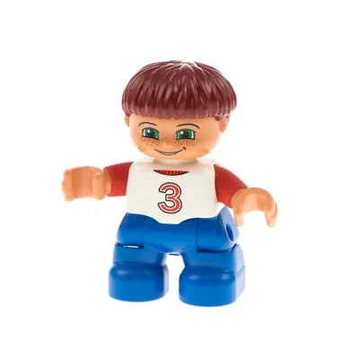 Buy 1x LEGO Duplo Figure Child Boy Pants Blue T-Shirt White Red No.3 47205pb020 • 7.06£