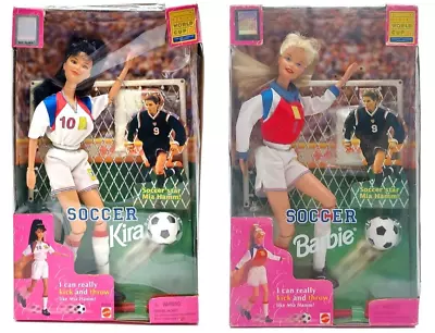 Buy 2x Mattel NrfB 1998 Soccer Kick & Throw Barbie Doll: Kira 20352 + Barbie 20151 • 56.23£