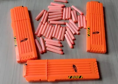 Buy NERF Dart Gun 18 Round Ammo Magazine Clips X 3 Strike + 45 Orange Darts-Bargain! • 12.95£
