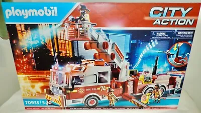 Buy NEW Playmobil City Action 70935 FIRE ENGINE W/Tower Ladder & WORKING WATER PUMP • 79.99£