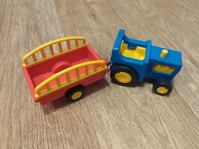 Buy Vintage 1990 Playmobil Blue & Yellow Farm Tractor & Red Tractor Trailer • 9.99£
