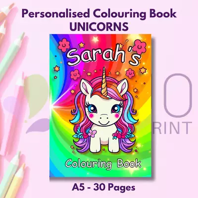 Buy Personalised Colouring Book Unicorn Activity Children Girl Kids Gift Travel • 5£