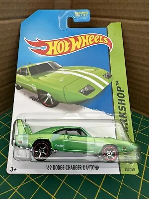 Buy Hot Wheels 69 Dodge Charger Daytona Green Long Card 234/250 (HW Workshop 2014) • 6.25£