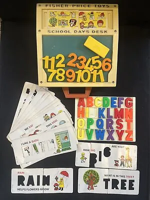 Buy Vintage Fisher Price Toys School Days Desk 1972 With Letters Numbers & Cards • 25£