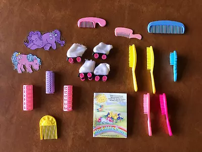 Buy VINTAGE 80s G1 MY LITTLE PONY ACCESSORY LOT DECALS COMBS BRUSHES SKATES CURLERS • 14.27£