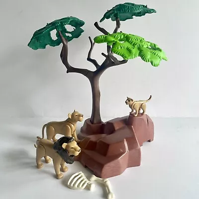 Buy Playmobil Lion Lioness Cub Zoo Animals Habitat Safari With Rock Tree & Bones • 14.99£