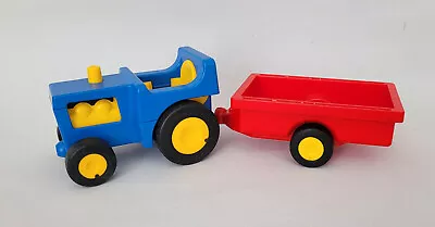 Buy Vintage 1990 Playmobil Blue & Yellow Farm Tractor & Red Tractor Trailer • 14.85£