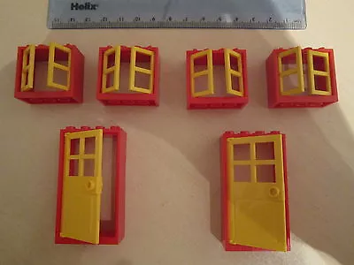 Buy LEGO 6 Large Windows And Doors With Frames And Shutters Red And Yellow • 3.99£