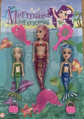 Buy 3 Piece Princess Mermaid Dolls Toys Accessories Girls Kids Bath / Swimming Pool • 5.99£