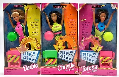 Buy 3x 1997 Mattel NrfB Speedo Flip 'n Dive Barbie Doll: Teresa + Barbie + Christie • 112.56£