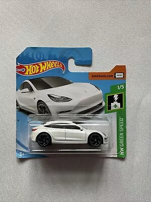 Buy Tesla Model 3 White Hot Wheels - Green Speed Short Card • 12.99£