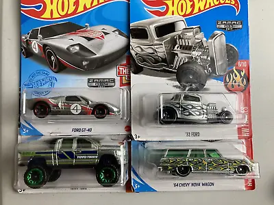 Buy Hot Wheels New On Cards X 4 Rare ZAMAC Collection Ford GT40 Dodge Ram Chevy Nova • 32.50£