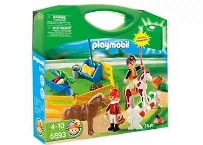 Buy Playmobil Set 5893 Farm Pony Horse Jockeys Jumps & Green Carry Case Complete Set • 15£