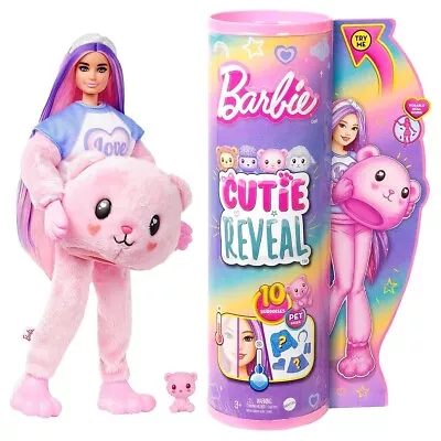 Buy Barbie Cutie Reveal Cute Tees - Pink Teddy Bear & Hair 10 Surprises Accessories • 38.99£