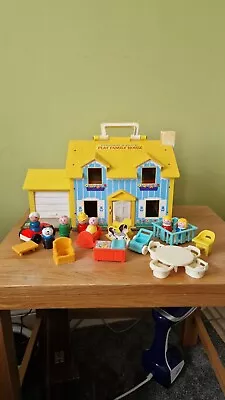 Buy Fisher Price Play Family House. Vintage 1969. With Figures, Dog, Furniture, Car • 49.99£