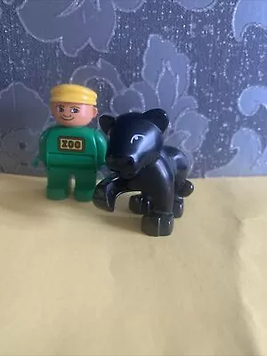 Buy LEGO DUPLO VINTAGE  ZOO KEEPER YELLOW AND GREEN & Black Big Cat • 1.99£