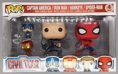 Buy Funko POP [4 Pack] Captain America / Iron Man / Hawkeye / Spider-Man Damaged Box • 25.19£