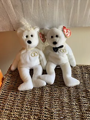 Buy Mr & Mrs Ty Beanie Babies Baby Bears Bride & Groom Wedding Some Discolouring • 6.99£