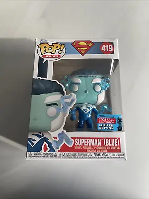 Buy Funko Pop DC Superman (Blue)  419 Fall Convention 2021 Limited Edition Vinyl • 10.21£