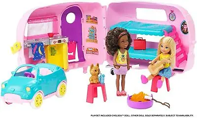 Buy Barbie Club Chelsea Camper Playset With Doll, Puppy & Accessories FXG90 • 39.99£