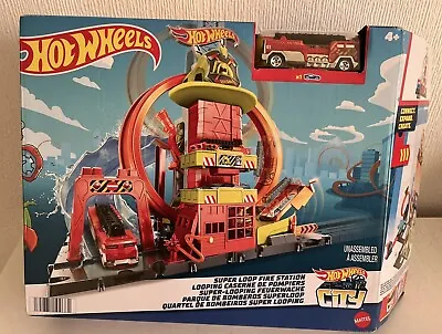 Buy Hot Wheels City Super Loop Fire Station Playset & 1 Toy Car Brand New In Box • 24.99£