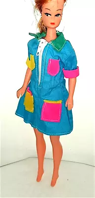 Buy BARBIE 70s - Gorgeous Blue Dress With Colorful Pockets B787 • 15.44£
