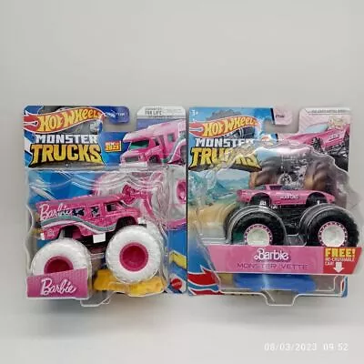 Buy 2 Hot Wheels Monster Trucks Barbie Jeep White Tires Chase HTF • 145.11£